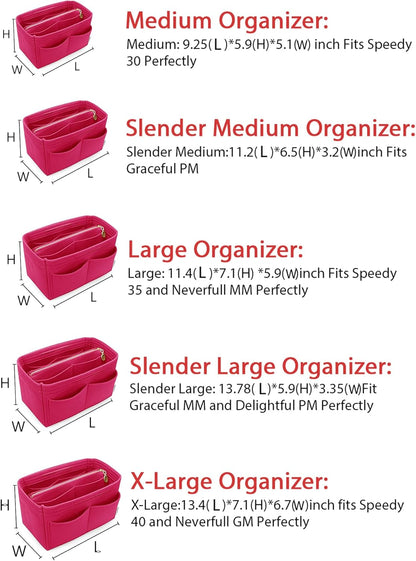 Felt Purse Organizer Insert, Tote Bag Shaper Dividers with 5 Sizes