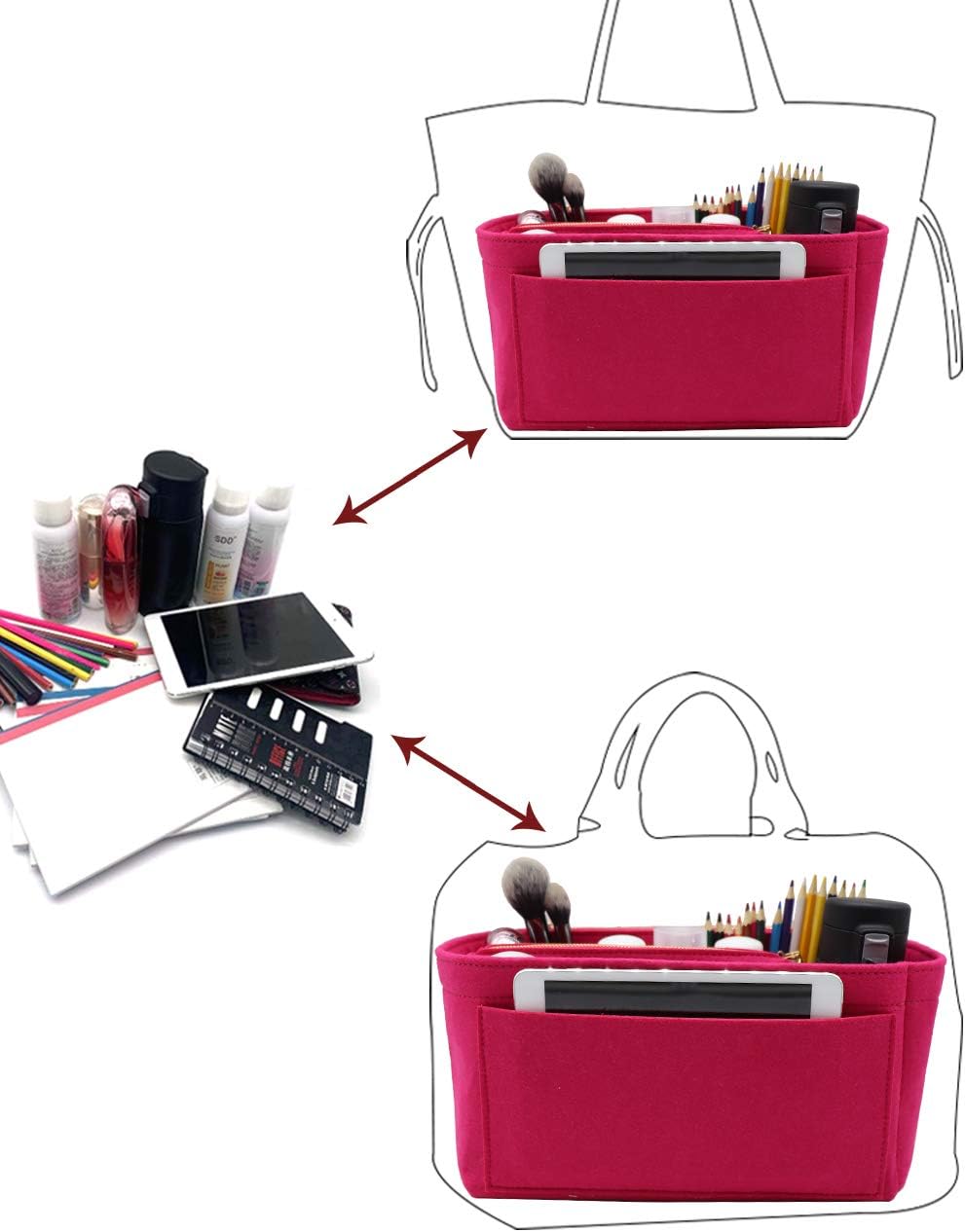 Felt Purse Organizer Insert, Tote Bag Shaper Dividers with 5 Sizes