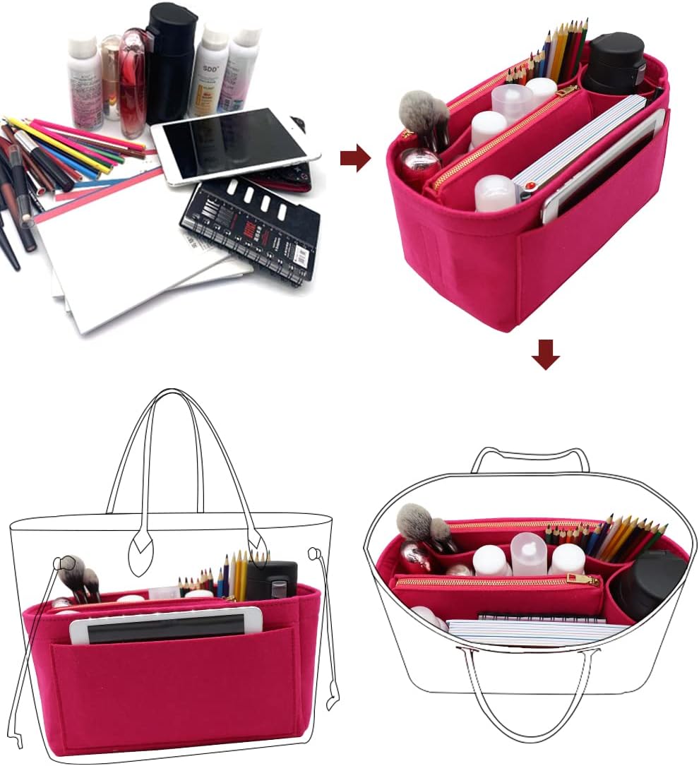 Felt Purse Organizer Insert, Tote Bag Shaper Dividers with 5 Sizes