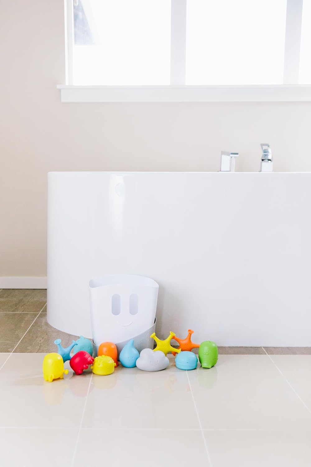 Freestanding Bath Toy Organizer Bath Caddy with Removable Drying Rack Bin and Scoop for Toddlers and Baby, Gray