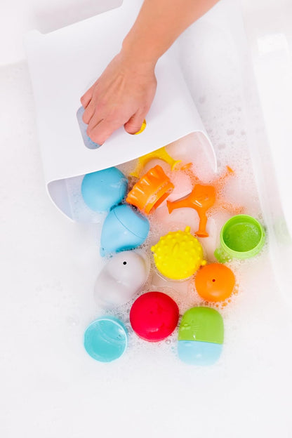 Freestanding Bath Toy Organizer Bath Caddy with Removable Drying Rack Bin and Scoop for Toddlers and Baby, Gray