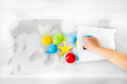 Freestanding Bath Toy Organizer Bath Caddy with Removable Drying Rack Bin and Scoop for Toddlers and Baby, Gray