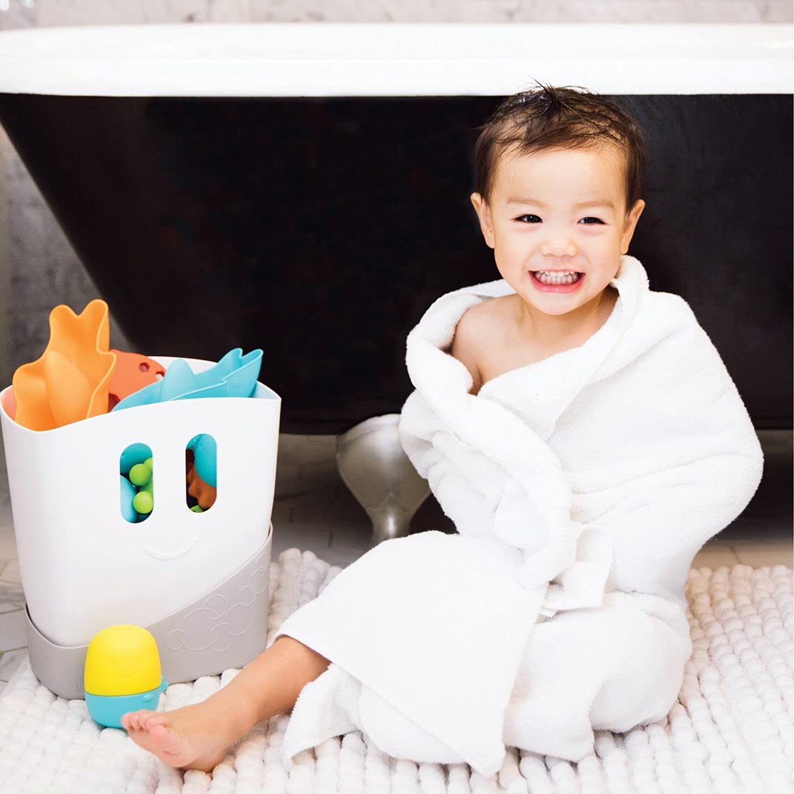 Freestanding Bath Toy Organizer Bath Caddy with Removable Drying Rack Bin and Scoop for Toddlers and Baby, Gray