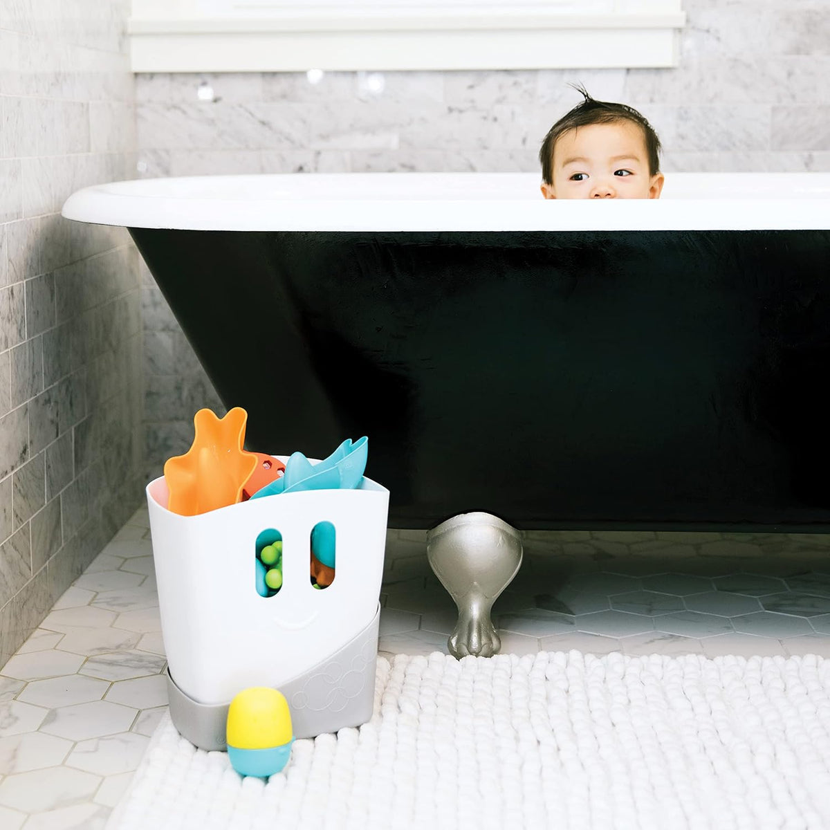 Freestanding Bath Toy Organizer Bath Caddy with Removable Drying Rack Bin and Scoop for Toddlers and Baby, Gray