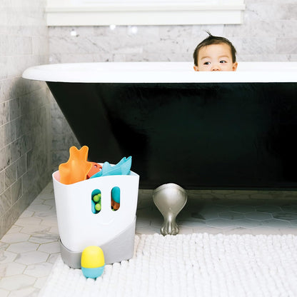 Freestanding Bath Toy Organizer Bath Caddy with Removable Drying Rack Bin and Scoop for Toddlers and Baby, Gray