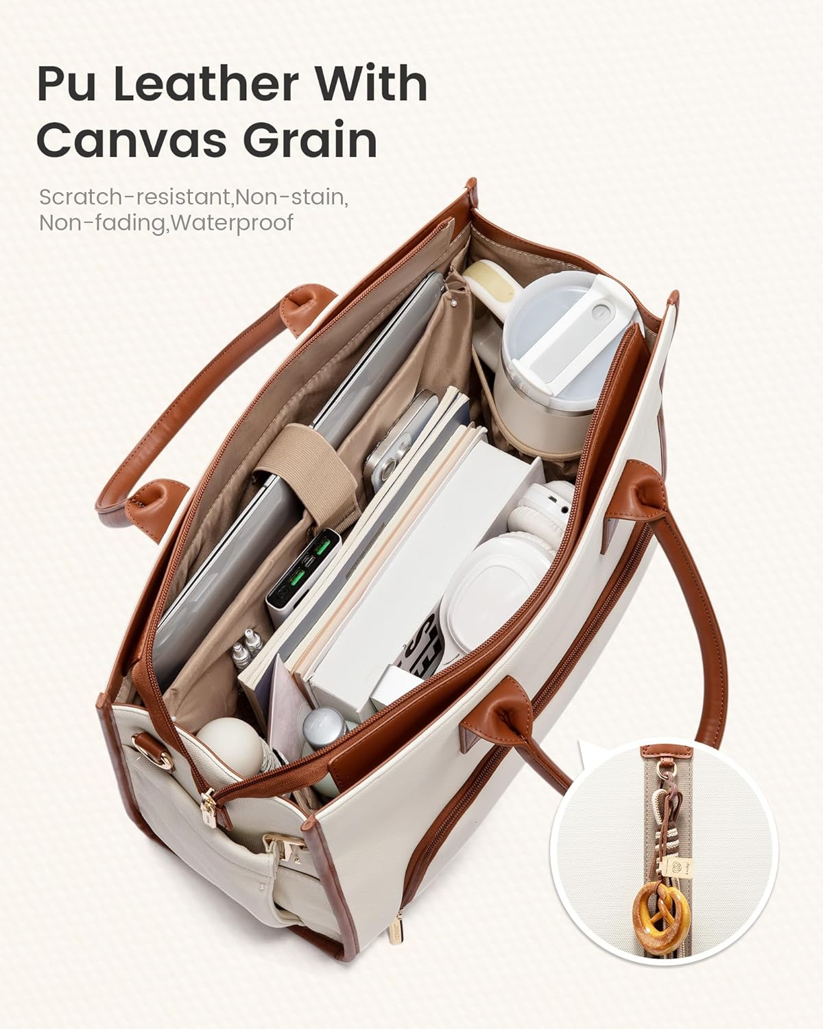 Work Tote Bag with Lunch Compartment with Giant Tumbler Holder,17 Inch Waterproof 3 in 1 Lunch Bag Women Men Laptop Bag Purse Tote with Padded Sleeve for Teacher,Nurse,College,Travel,Office
