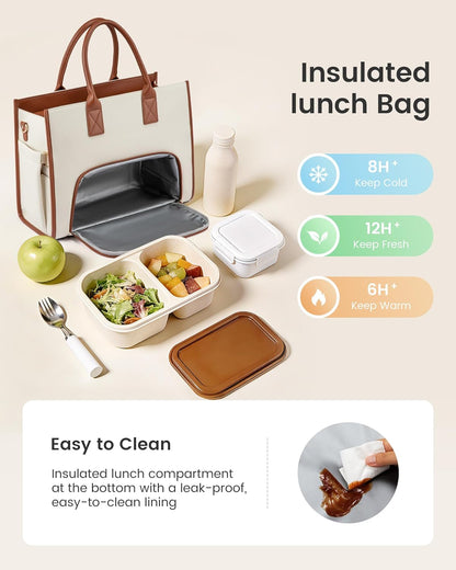 Work Tote Bag with Lunch Compartment with Giant Tumbler Holder,17 Inch Waterproof 3 in 1 Lunch Bag Women Men Laptop Bag Purse Tote with Padded Sleeve for Teacher,Nurse,College,Travel,Office