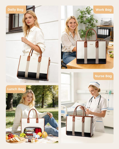 Work Tote Bag with Lunch Compartment with Giant Tumbler Holder,17 Inch Waterproof 3 in 1 Lunch Bag Women Men Laptop Bag Purse Tote with Padded Sleeve for Teacher,Nurse,College,Travel,Office