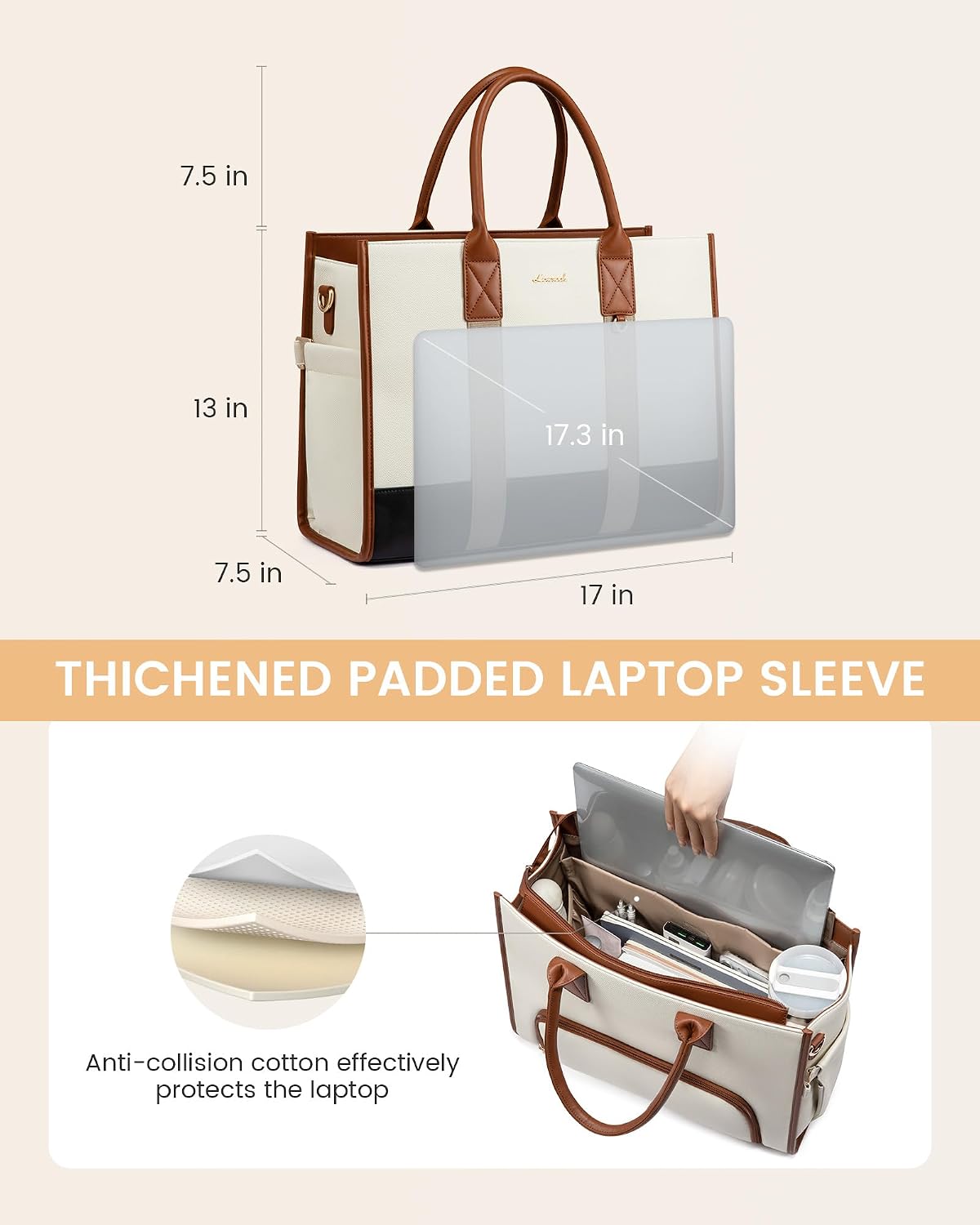 Work Tote Bag with Lunch Compartment with Giant Tumbler Holder,17 Inch Waterproof 3 in 1 Lunch Bag Women Men Laptop Bag Purse Tote with Padded Sleeve for Teacher,Nurse,College,Travel,Office