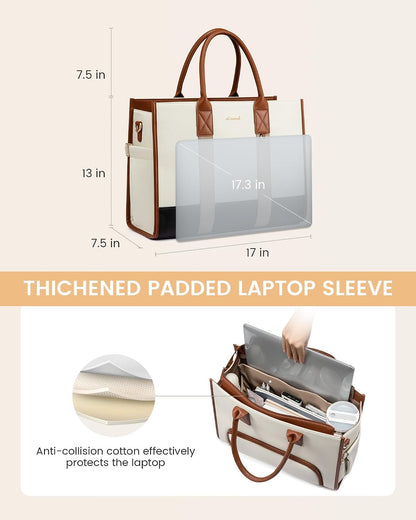 Work Tote Bag with Lunch Compartment with Giant Tumbler Holder,17 Inch Waterproof 3 in 1 Lunch Bag Women Men Laptop Bag Purse Tote with Padded Sleeve for Teacher,Nurse,College,Travel,Office