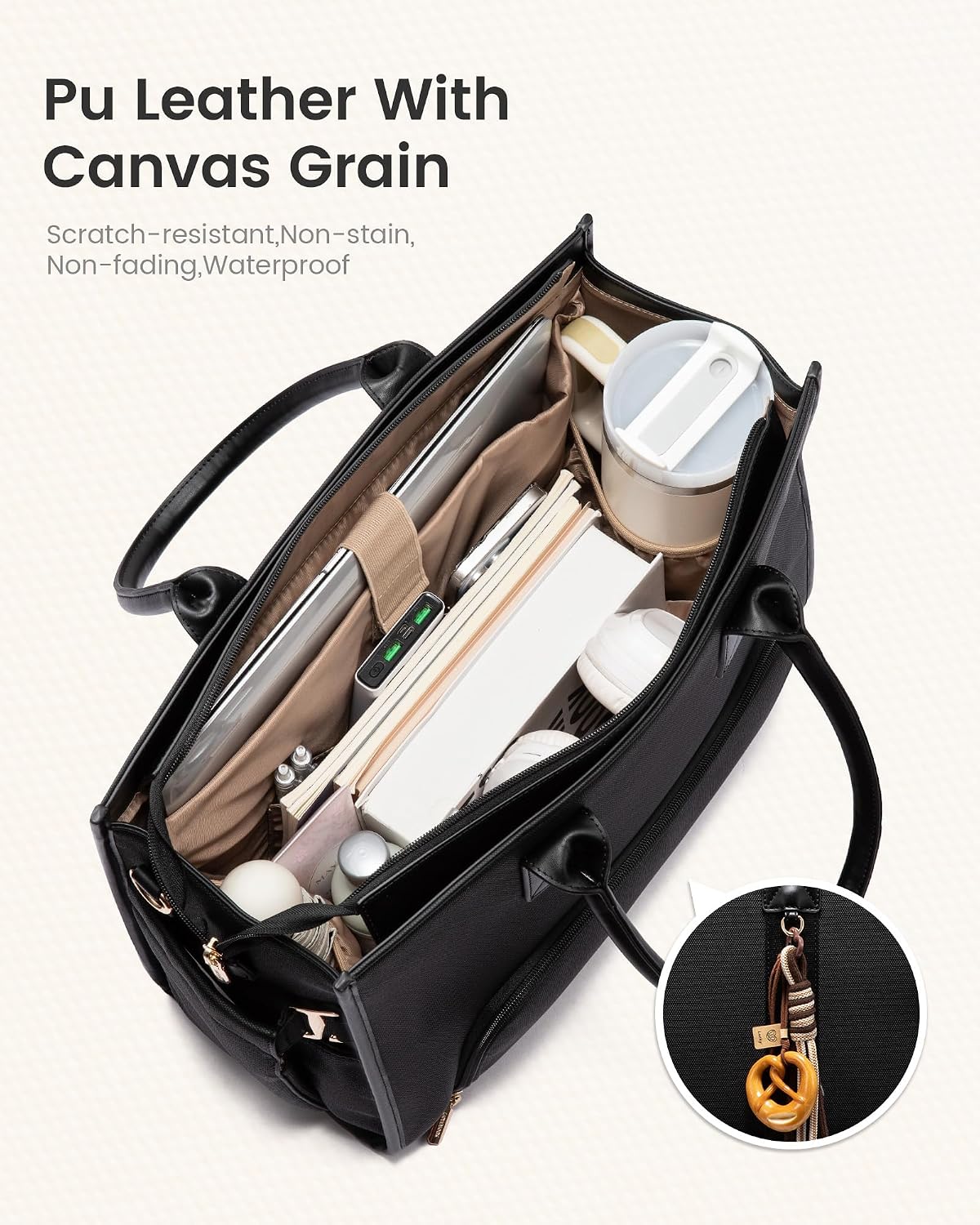 Work Tote Bag with Lunch Compartment with Giant Tumbler Holder,17 Inch Waterproof 3 in 1 Lunch Bag Women Men Laptop Bag Purse Tote with Padded Sleeve for Teacher,Nurse,College,Travel,Office