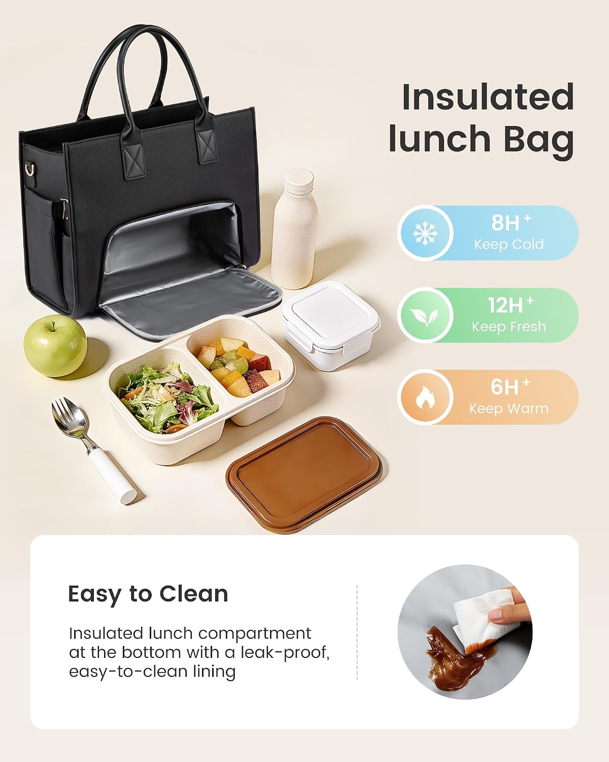 Work Tote Bag with Lunch Compartment with Giant Tumbler Holder,17 Inch Waterproof 3 in 1 Lunch Bag Women Men Laptop Bag Purse Tote with Padded Sleeve for Teacher,Nurse,College,Travel,Office
