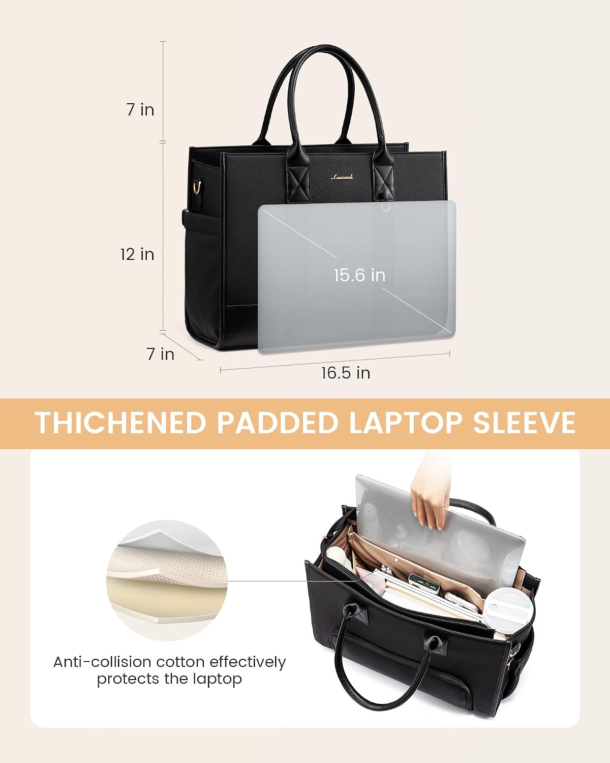 Work Tote Bag with Lunch Compartment with Giant Tumbler Holder,17 Inch Waterproof 3 in 1 Lunch Bag Women Men Laptop Bag Purse Tote with Padded Sleeve for Teacher,Nurse,College,Travel,Office