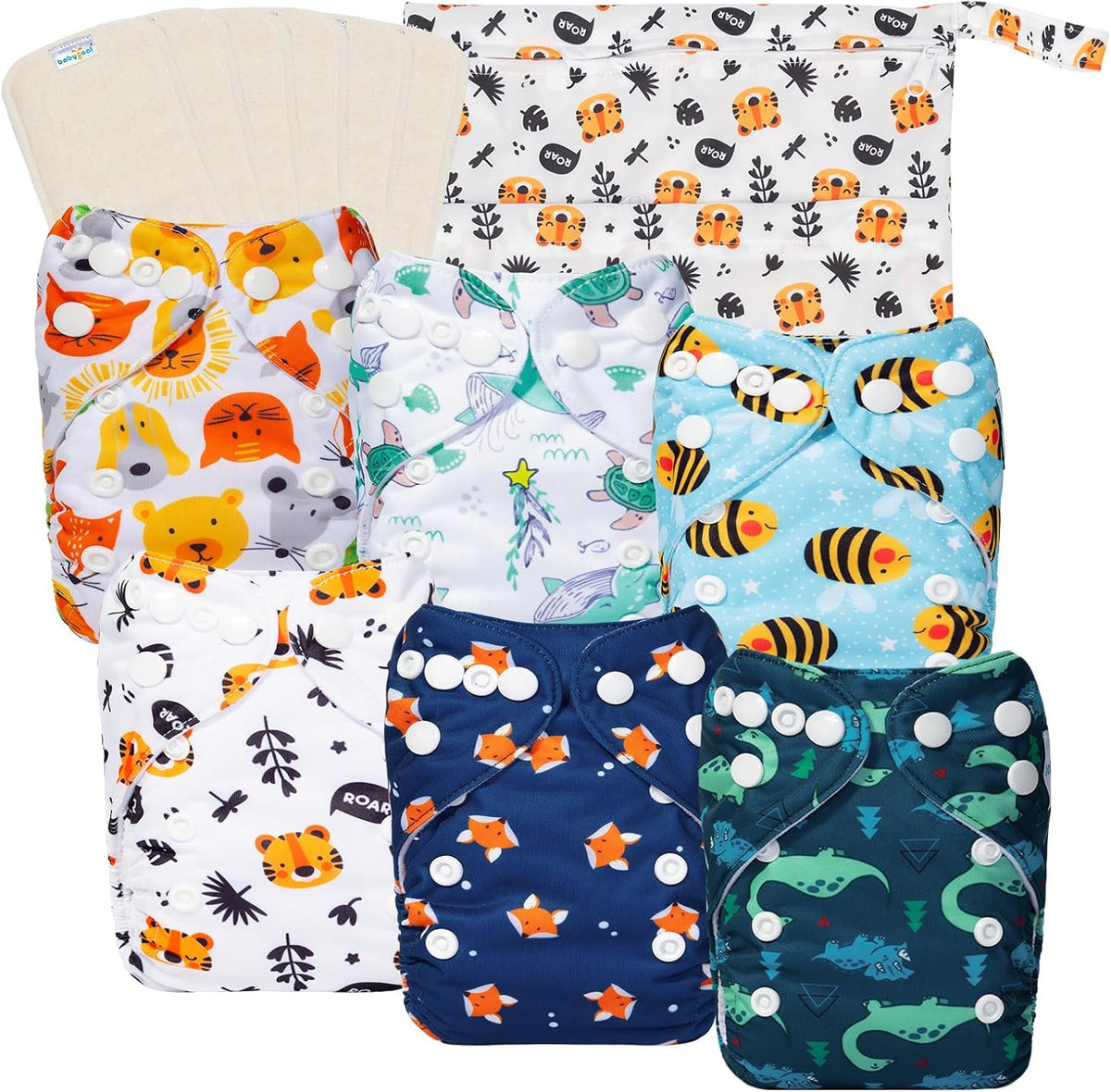 Boho Newborn Cloth Diapers Pack of 13 for 5-12lbs Preemie, Cloth Diaper Covers 6 Pack with 6pcs Inserts and Wet Bag, Reusable Washable & Waterproof