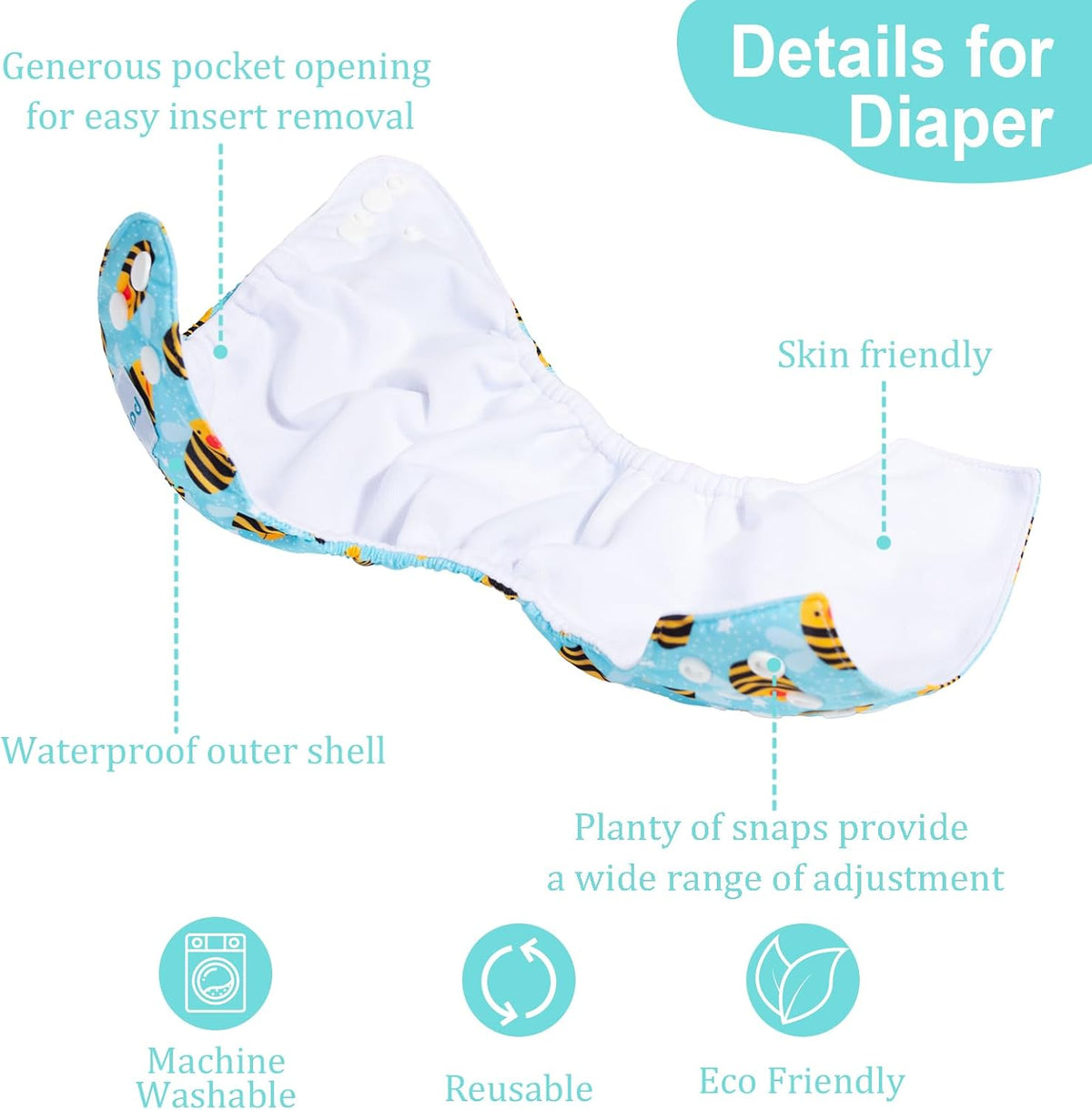 Boho Newborn Cloth Diapers Pack of 13 for 5-12lbs Preemie, Cloth Diaper Covers 6 Pack with 6pcs Inserts and Wet Bag, Reusable Washable & Waterproof