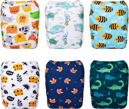 Boho Newborn Cloth Diapers Pack of 13 for 5-12lbs Preemie, Cloth Diaper Covers 6 Pack with 6pcs Inserts and Wet Bag, Reusable Washable & Waterproof