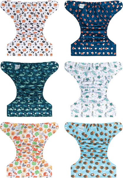 Boho Newborn Cloth Diapers Pack of 13 for 5-12lbs Preemie, Cloth Diaper Covers 6 Pack with 6pcs Inserts and Wet Bag, Reusable Washable & Waterproof