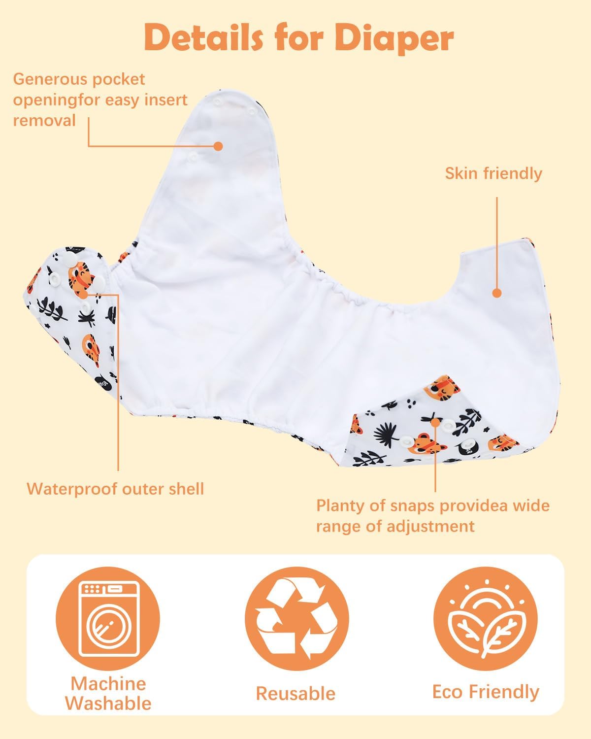 Boho Newborn Cloth Diapers Pack of 13 for 5-12lbs Preemie, Cloth Diaper Covers 6 Pack with 6pcs Inserts and Wet Bag, Reusable Washable & Waterproof