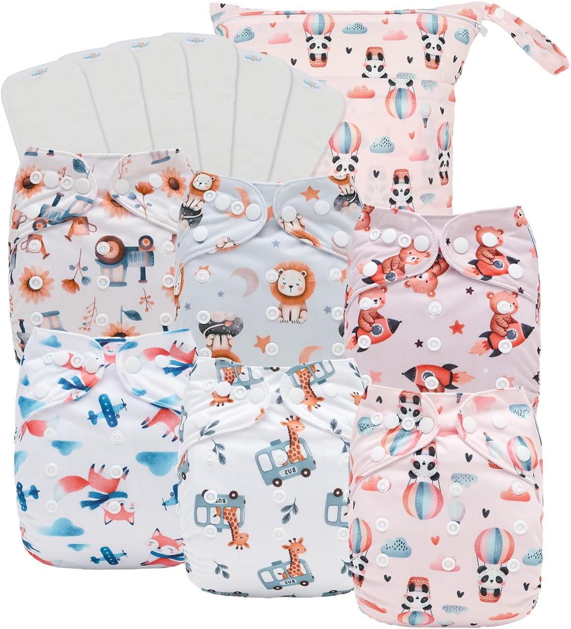 Boho Newborn Cloth Diapers Pack of 13 for 5-12lbs Preemie, Cloth Diaper Covers 6 Pack with 6pcs Inserts and Wet Bag, Reusable Washable & Waterproof