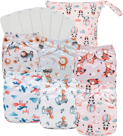 Boho Newborn Cloth Diapers Pack of 13 for 5-12lbs Preemie, Cloth Diaper Covers 6 Pack with 6pcs Inserts and Wet Bag, Reusable Washable & Waterproof