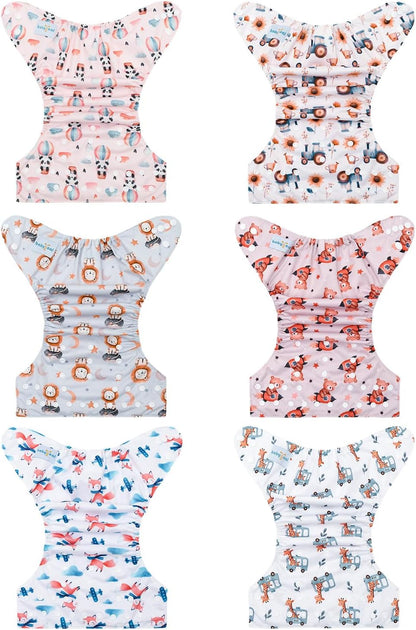 Boho Newborn Cloth Diapers Pack of 13 for 5-12lbs Preemie, Cloth Diaper Covers 6 Pack with 6pcs Inserts and Wet Bag, Reusable Washable & Waterproof