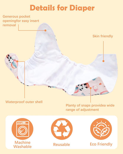 Boho Newborn Cloth Diapers Pack of 13 for 5-12lbs Preemie, Cloth Diaper Covers 6 Pack with 6pcs Inserts and Wet Bag, Reusable Washable & Waterproof