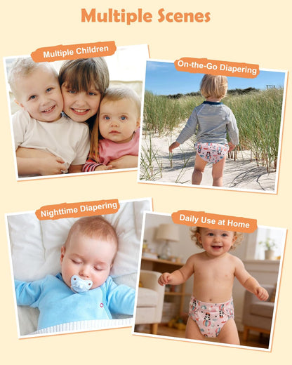 Boho Newborn Cloth Diapers Pack of 13 for 5-12lbs Preemie, Cloth Diaper Covers 6 Pack with 6pcs Inserts and Wet Bag, Reusable Washable & Waterproof