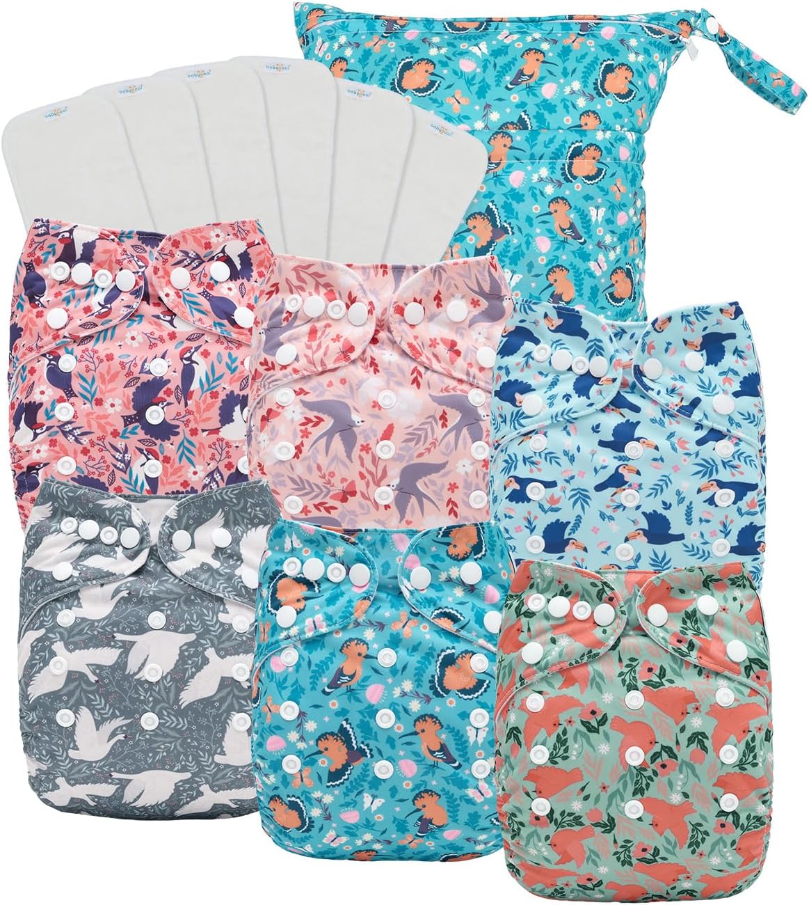 Boho Newborn Cloth Diapers Pack of 13 for 5-12lbs Preemie, Cloth Diaper Covers 6 Pack with 6pcs Inserts and Wet Bag, Reusable Washable & Waterproof