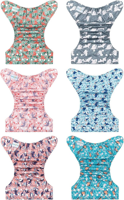 Boho Newborn Cloth Diapers Pack of 13 for 5-12lbs Preemie, Cloth Diaper Covers 6 Pack with 6pcs Inserts and Wet Bag, Reusable Washable & Waterproof