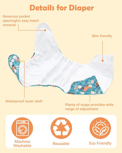 Boho Newborn Cloth Diapers Pack of 13 for 5-12lbs Preemie, Cloth Diaper Covers 6 Pack with 6pcs Inserts and Wet Bag, Reusable Washable & Waterproof