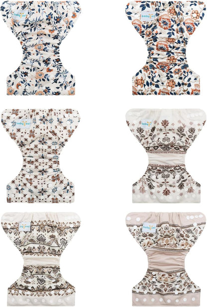 Boho Newborn Cloth Diapers Pack of 13 for 5-12lbs Preemie, Cloth Diaper Covers 6 Pack with 6pcs Inserts and Wet Bag, Reusable Washable & Waterproof