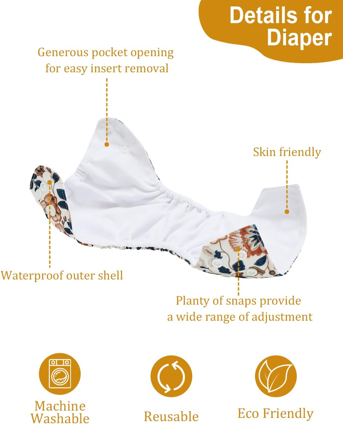Boho Newborn Cloth Diapers Pack of 13 for 5-12lbs Preemie, Cloth Diaper Covers 6 Pack with 6pcs Inserts and Wet Bag, Reusable Washable & Waterproof