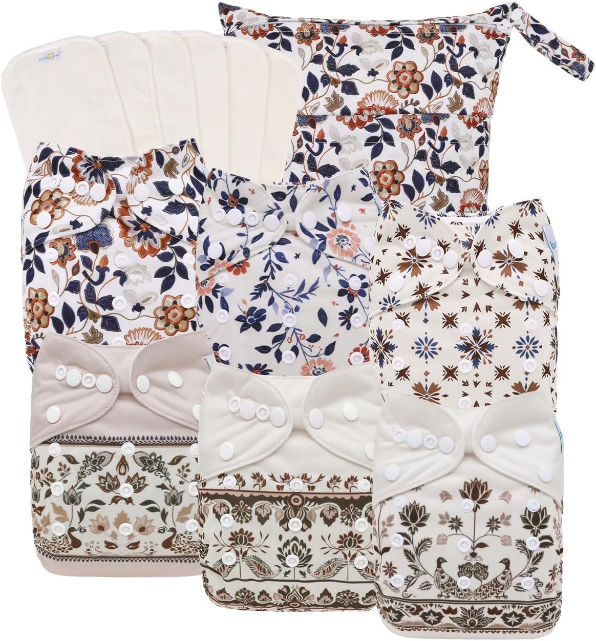 Boho Newborn Cloth Diapers Pack of 13 for 5-12lbs Preemie, Cloth Diaper Covers 6 Pack with 6pcs Inserts and Wet Bag, Reusable Washable & Waterproof