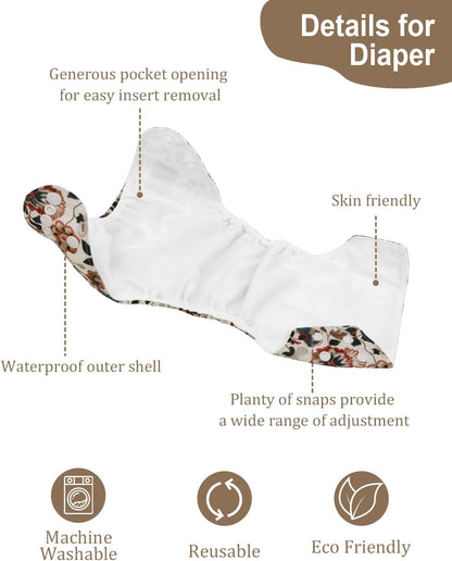 Boho Newborn Cloth Diapers Pack of 13 for 5-12lbs Preemie, Cloth Diaper Covers 6 Pack with 6pcs Inserts and Wet Bag, Reusable Washable & Waterproof