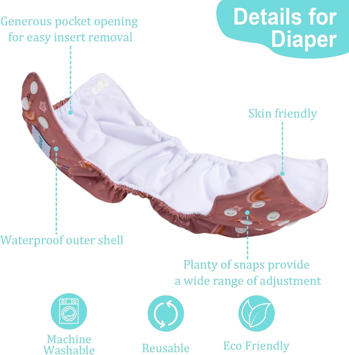 Boho Newborn Cloth Diapers Pack of 13 for 5-12lbs Preemie, Cloth Diaper Covers 6 Pack with 6pcs Inserts and Wet Bag, Reusable Washable & Waterproof