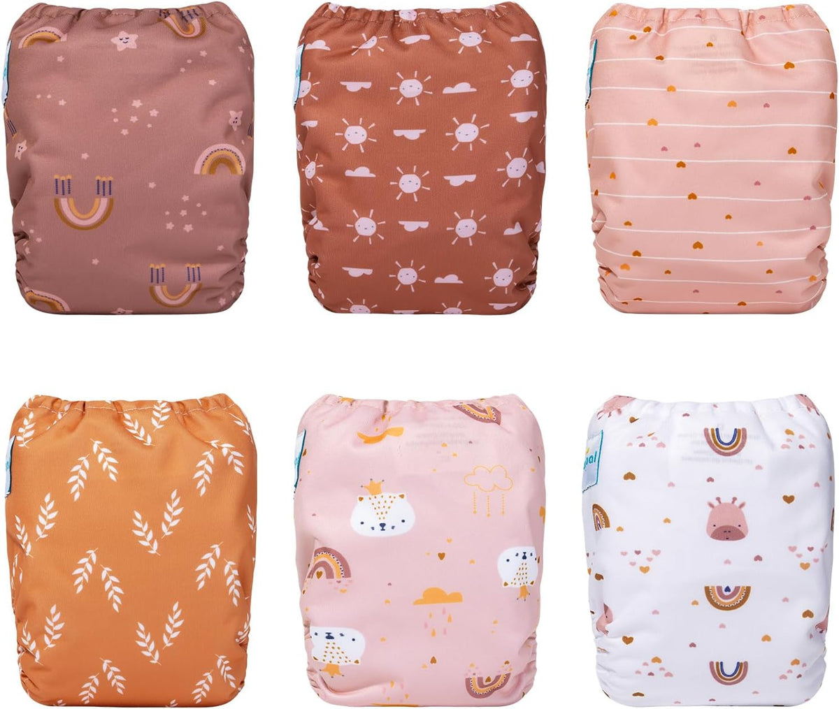 Boho Newborn Cloth Diapers Pack of 13 for 5-12lbs Preemie, Cloth Diaper Covers 6 Pack with 6pcs Inserts and Wet Bag, Reusable Washable & Waterproof