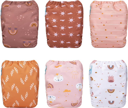 Boho Newborn Cloth Diapers Pack of 13 for 5-12lbs Preemie, Cloth Diaper Covers 6 Pack with 6pcs Inserts and Wet Bag, Reusable Washable & Waterproof