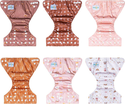 Boho Newborn Cloth Diapers Pack of 13 for 5-12lbs Preemie, Cloth Diaper Covers 6 Pack with 6pcs Inserts and Wet Bag, Reusable Washable & Waterproof