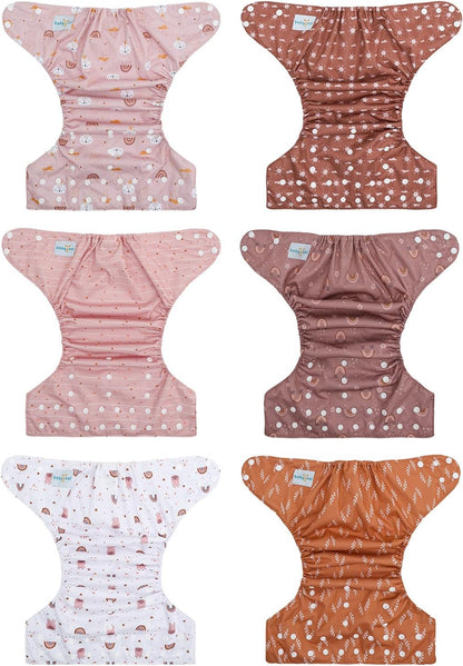 Boho Newborn Cloth Diapers Pack of 13 for 5-12lbs Preemie, Cloth Diaper Covers 6 Pack with 6pcs Inserts and Wet Bag, Reusable Washable & Waterproof