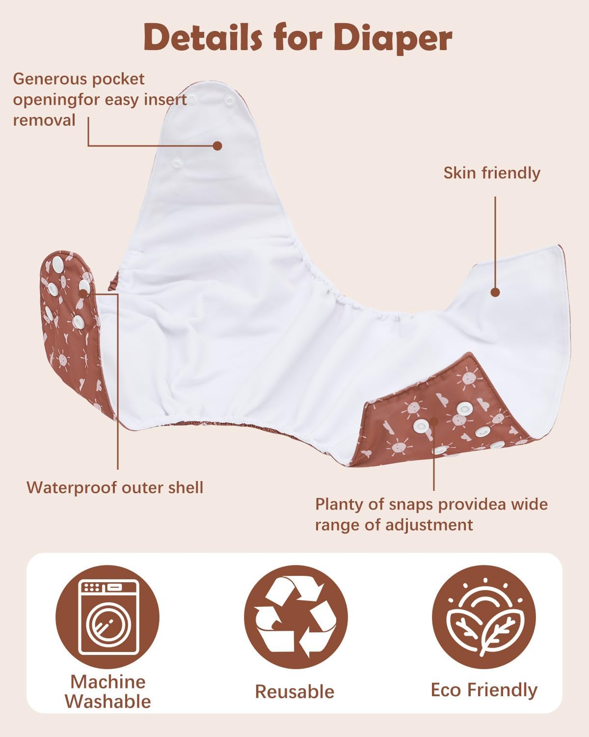 Boho Newborn Cloth Diapers Pack of 13 for 5-12lbs Preemie, Cloth Diaper Covers 6 Pack with 6pcs Inserts and Wet Bag, Reusable Washable & Waterproof