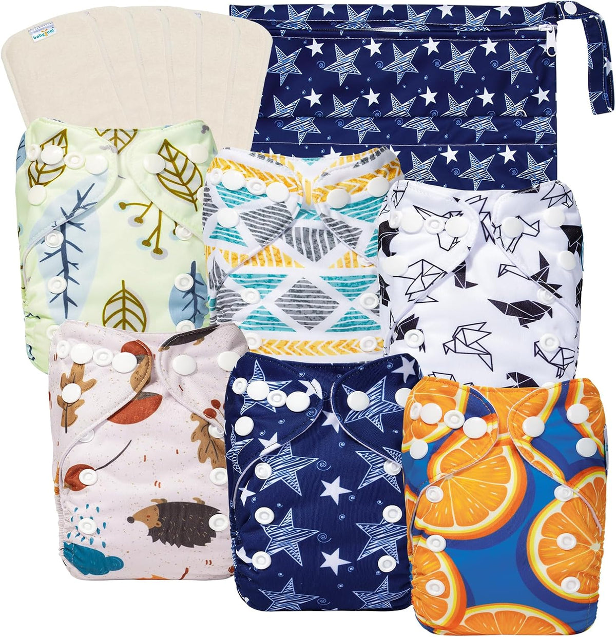 Boho Newborn Cloth Diapers Pack of 13 for 5-12lbs Preemie, Cloth Diaper Covers 6 Pack with 6pcs Inserts and Wet Bag, Reusable Washable & Waterproof