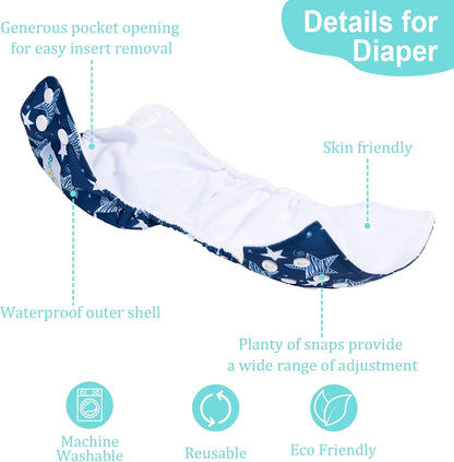 Boho Newborn Cloth Diapers Pack of 13 for 5-12lbs Preemie, Cloth Diaper Covers 6 Pack with 6pcs Inserts and Wet Bag, Reusable Washable & Waterproof