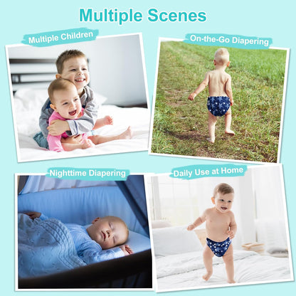 Boho Newborn Cloth Diapers Pack of 13 for 5-12lbs Preemie, Cloth Diaper Covers 6 Pack with 6pcs Inserts and Wet Bag, Reusable Washable & Waterproof