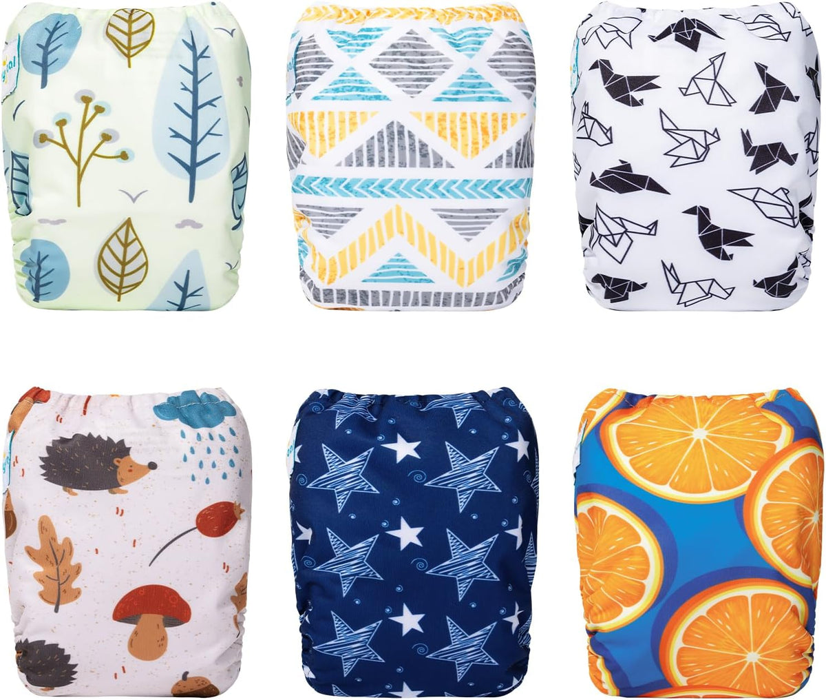 Boho Newborn Cloth Diapers Pack of 13 for 5-12lbs Preemie, Cloth Diaper Covers 6 Pack with 6pcs Inserts and Wet Bag, Reusable Washable & Waterproof