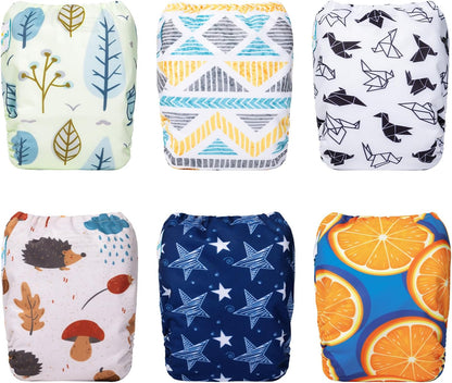 Boho Newborn Cloth Diapers Pack of 13 for 5-12lbs Preemie, Cloth Diaper Covers 6 Pack with 6pcs Inserts and Wet Bag, Reusable Washable & Waterproof