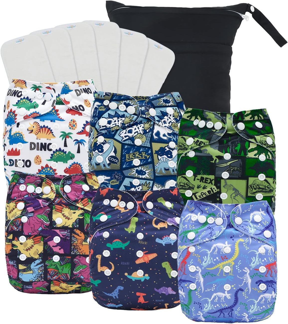 Boho Newborn Cloth Diapers Pack of 13 for 5-12lbs Preemie, Cloth Diaper Covers 6 Pack with 6pcs Inserts and Wet Bag, Reusable Washable & Waterproof