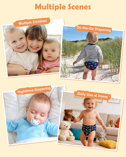 Boho Newborn Cloth Diapers Pack of 13 for 5-12lbs Preemie, Cloth Diaper Covers 6 Pack with 6pcs Inserts and Wet Bag, Reusable Washable & Waterproof