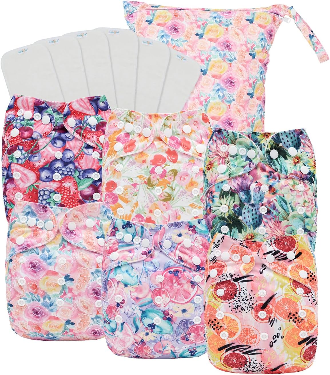 Boho Newborn Cloth Diapers Pack of 13 for 5-12lbs Preemie, Cloth Diaper Covers 6 Pack with 6pcs Inserts and Wet Bag, Reusable Washable & Waterproof