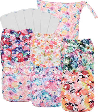 Boho Newborn Cloth Diapers Pack of 13 for 5-12lbs Preemie, Cloth Diaper Covers 6 Pack with 6pcs Inserts and Wet Bag, Reusable Washable & Waterproof