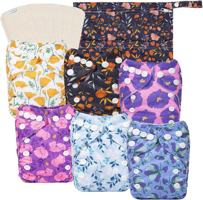 Boho Newborn Cloth Diapers Pack of 13 for 5-12lbs Preemie, Cloth Diaper Covers 6 Pack with 6pcs Inserts and Wet Bag, Reusable Washable & Waterproof